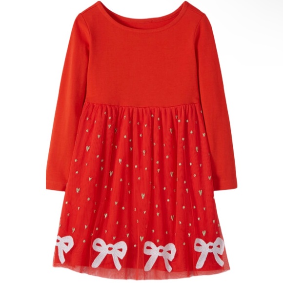 Hanna Andersson Christmas Dress with Tulle and bow embroidered details Sz 2T - Picture 1 of 10